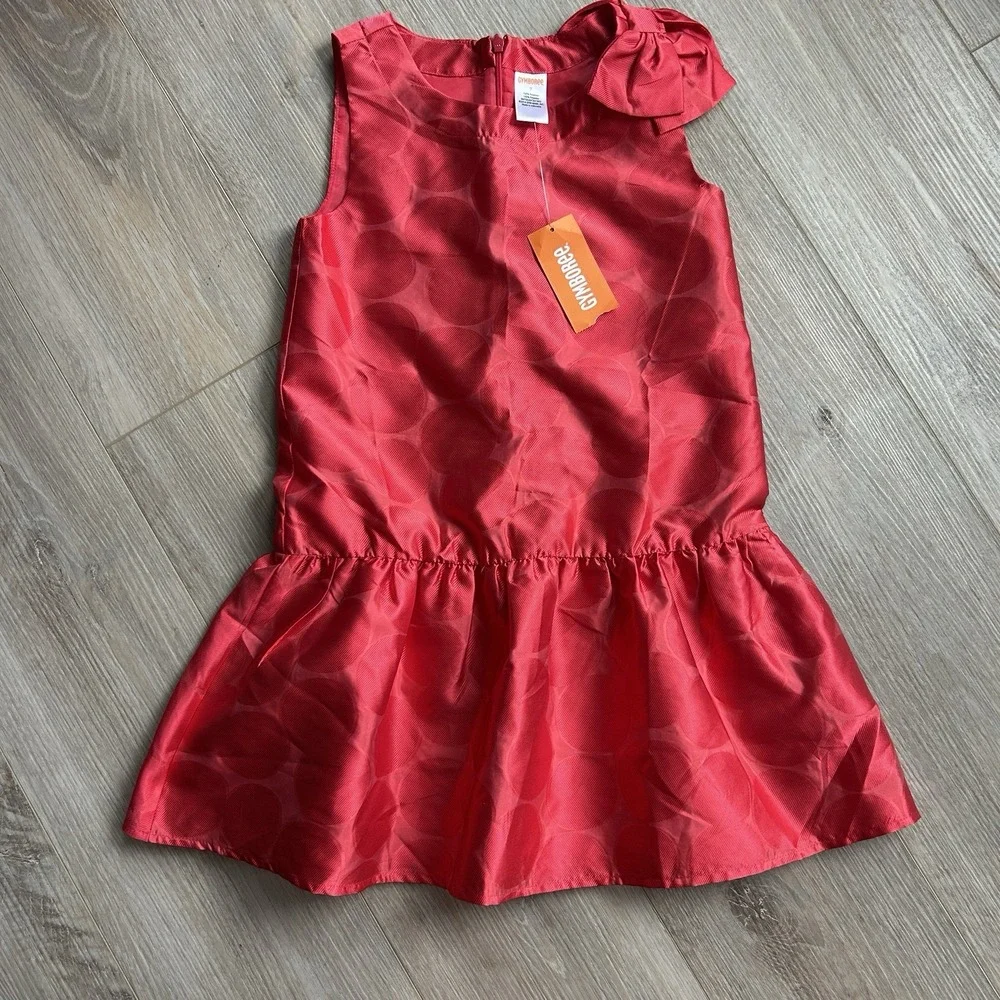 NWT Gymboree 2014 Play By Heart 7 Coral Polka Dot One Shoulder Bow Dress‎